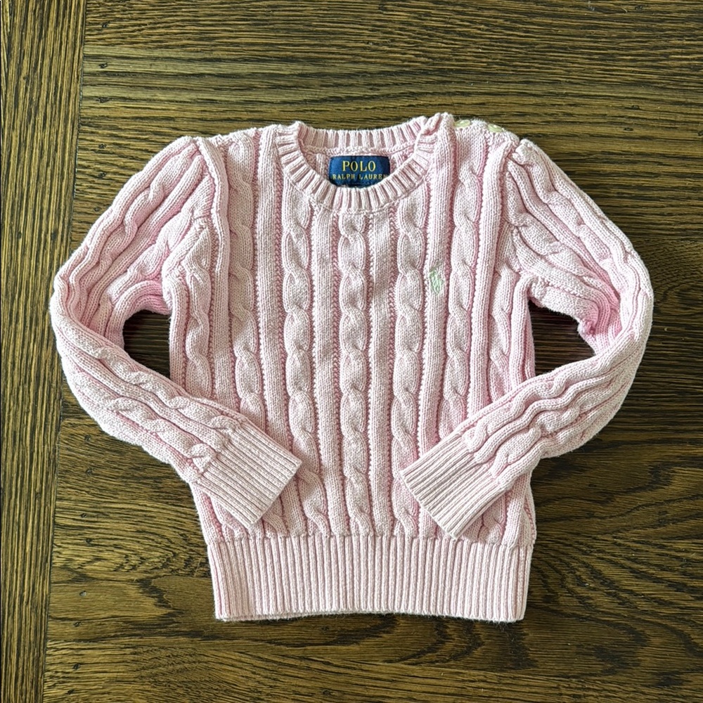 Polo by Ralph Lauren Pink Crew Neck Cable Knit Sweater